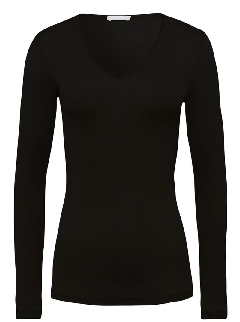 Hanro Woolen Silk Long Sleeve Top in Black-1